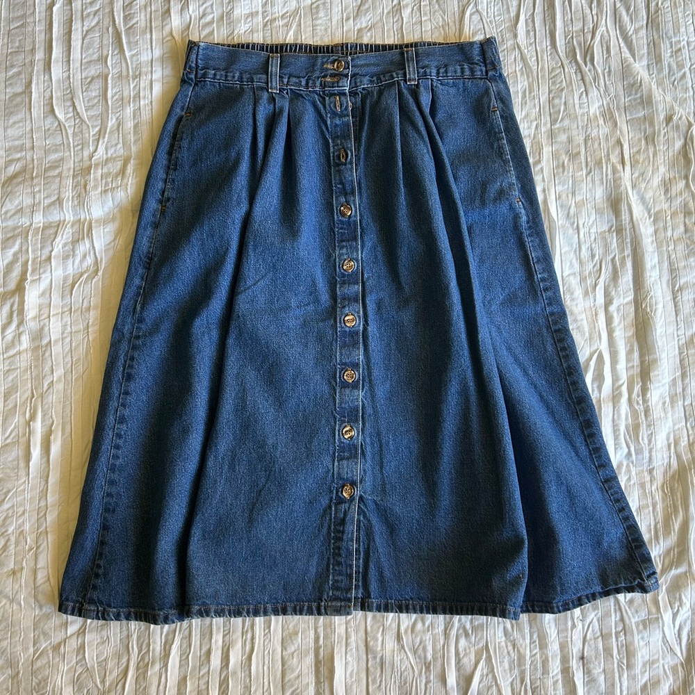Vintage Cabin Creek Denim Jean Button Up Midi Skirt